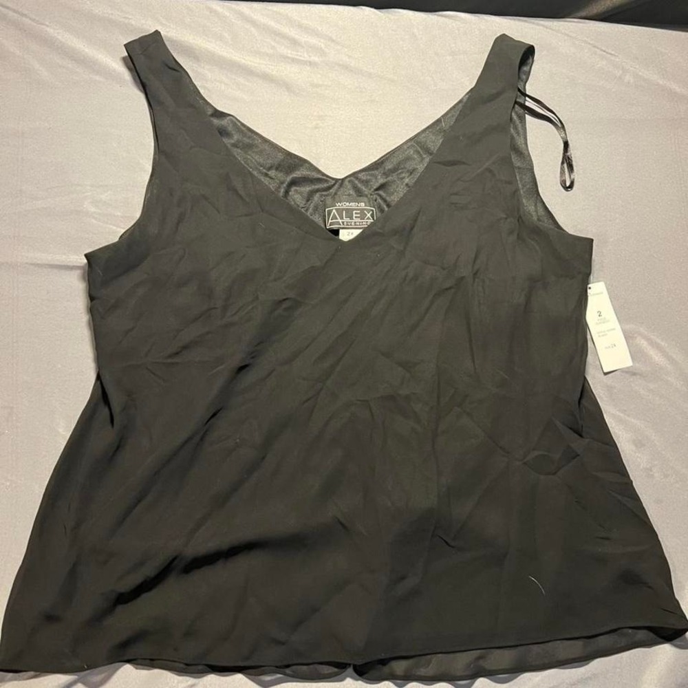 Alex Evenings Womens‎ 2X Black Sleeveless V-Neck Blouse Tank Top 427099
